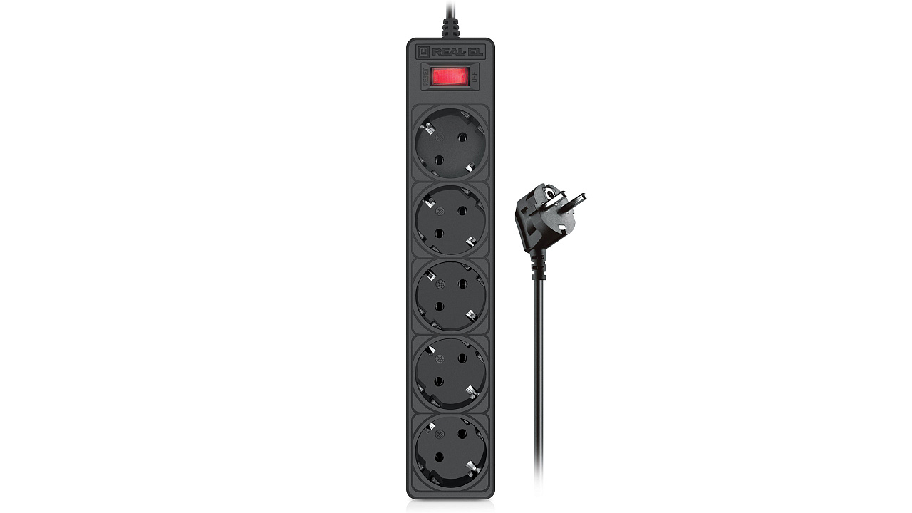 Фільтр мережевий REAL-EL RS-Protect 505, 5 розеток 3 м, black (EL122300045)